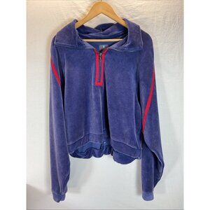 Free People Movement Sweatshirt Velour Cropped Oversized 1/2 zip boxy Blue sz LG